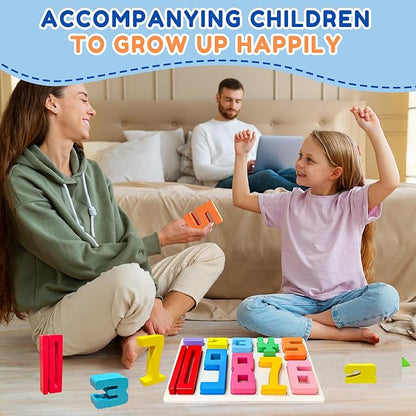 10Pcs Wooden Number Building Blocks, Montessori Number Blocks Math Learning Digital Building Blocks Digital Educational Counting Learning Toys for Parent-Child Interaction Skills Stocking Stuffers