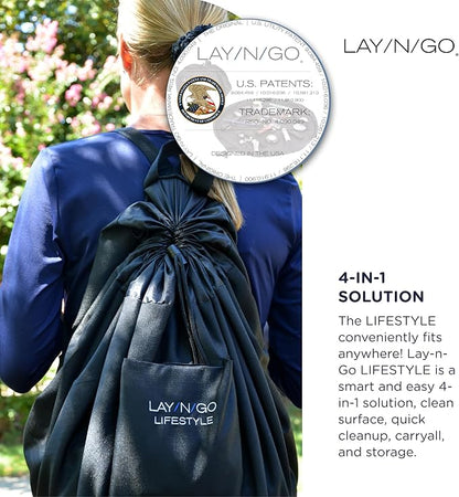 Lay-n-Go 2-in-1 Small Portable Drawstring Toys Storage Organizer and Play Mat for Room and Travel, Made for Kids and Toddlers with a Durable Patented Design