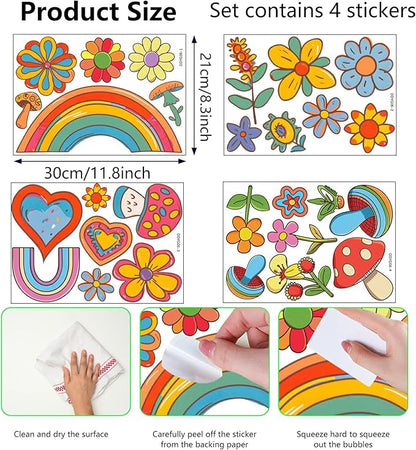 Glow in The Dark Colorful Flowers Stickers, 27 PCS Glowing Luminous Rainbow Heart Wall Decals Flowers Mushrooms Ceiling Stickers for Kids Boys Girls Bedroom Nursery Playroom Party Room Decor