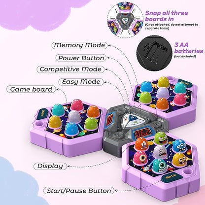 3-Player Whack Game Mole Toy for Ages 3+, Early Learning Toy with Lights & Sounds, Interactive Pounding Hammer Toy with 3 Game Modes, Perfect for Families with Multiple Kids of Different Ages