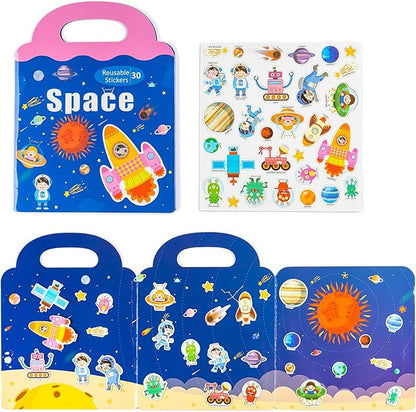 Magnetic Portable Playboard 30 PCS Space Exploration Learning Toys Fridge Magnets for Toddlers Age 3+ Refrigerator Magnets for Kids Girls Boys Birthday Gifts Reusable Activity Books Travel Toy