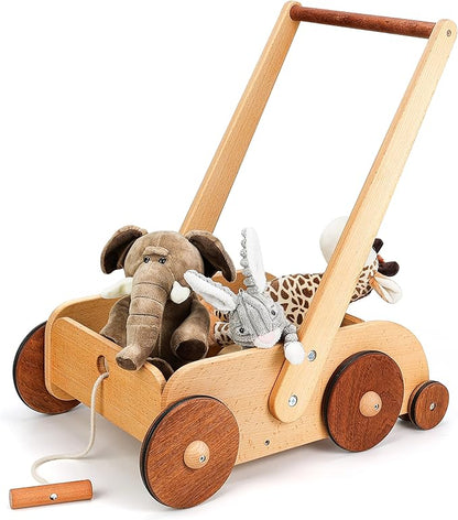 Woodtoe Wooden Baby Walker, Adjustable Speed Anti-Rollover Push Walker Toy for Babies Learning to Walk, Natural Wood Toddler Push and Pull Toys Wagon Birthday Toy for Boy Girl 1-3(Patent Protection)