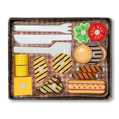 Melissa & Doug Grill and Serve BBQ Set with Pretend Play Toy Food & Kids Play Kitchen Accessories, Preschool Learning Toys for Girls & Boys 3+