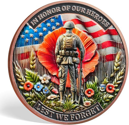 AtSKnSK Memorial Tribute Challenge Coin Some Gave All Lest We Forget Thank You for Your Service Military Coin (Poppy Military Boots, 24)