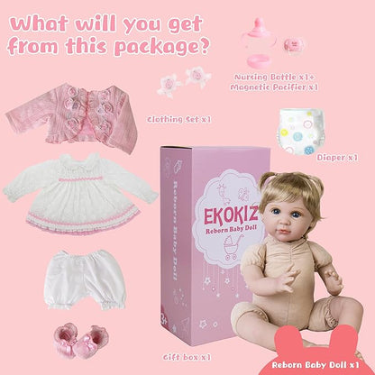 Realistic Baby Doll 22-Inch Newborn Baby Doll Soft Cloth Body Lifelike Reborn Baby Dolls Cute Girls with Clothes and Toy Accessories Set for Kids 3+
