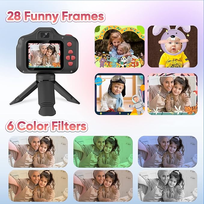 Seckton Upgrade Kids Selfie Camera, Christmas Birthday Gifts for Boys Girls Age 3-12, Children Digital Video Cameras with Flash, 2.4" Screen Portable Camera Toy 4 5 6 7 8 9 Year Old Boys Girls-Black