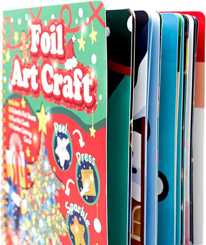 Fun & Mess-Free Foil Art Kit for Kids – 80 Foil Sheets & 32 Art Cards, No Glue Needed, Creative Craft Gift for Christmas Halloween Holiday Birthday（Christmas Version）