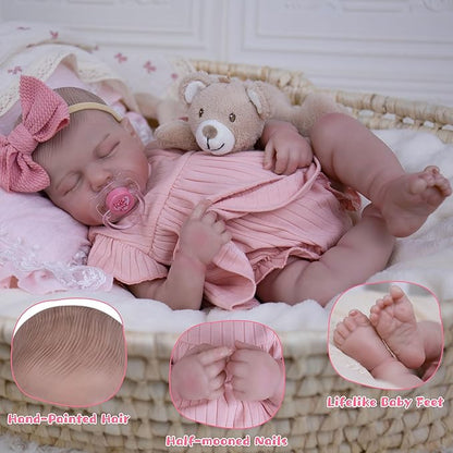 Realistic Baby Doll, 20-Inch Reborn Baby Dolls Soft Cloth Body Newborn Dolls That Look Real, Lovely & Pretty Lifelike Doll with Pink Dress and Toy Accessories for Kids Age 3+