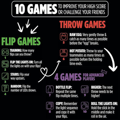 Flip, Catch, Level Up! | 10x Auto-Counting Flip & Skill Games | Solo & Multiplayer Electronic Fidget Toy | Stick Flip Challenge for Teen Boys Girls Kids Teens & Adults | Epic & Cool Party Game Ages 8+