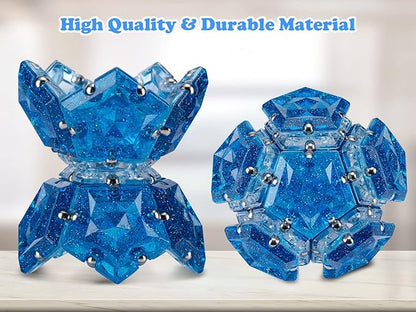Magnetic Fidget Sphere Magnets Balls - Crystal Diamond Blue Holographic Glitter - Magnet Fidgets Toy - 12 Piece Set - Creativity Beyond Imagination, Inspirational, Recreational, Desk Toys for Adults