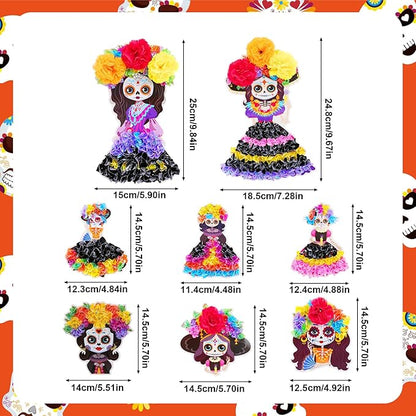 Fennoral 8 Pack Day of The Dead Poke in Art for Kids Make You Own Day of The Dead Craft Kits DIY Poke EVA Foam Sugar Skull for Classroom Art Activity Dia De Los Muertos Halloween Decoration