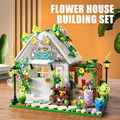 TGL Flower House Building Set with Lights,Garden House Building Toy Kits Compatible with Trend,Creative Greenhouse Playset,Christmas Birthday Gift for Adults or Girls 8-12 Years(719PCS)