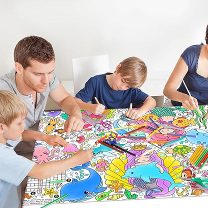 Gatherfun Mermaid Party Giant Coloring Poster - 31.5X 72 Inches - Versatile Classroom Wall Décor & Birthday Activity - Mermaid Poster or Table Cover for School Parties and Special Events