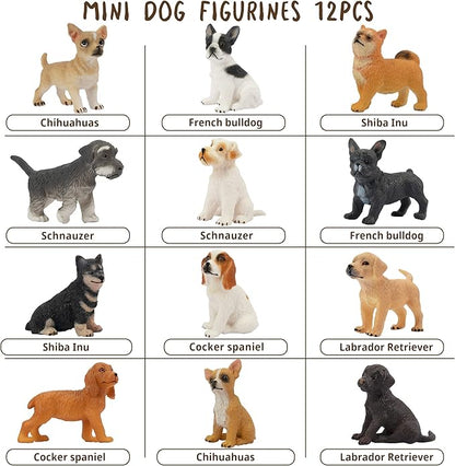 Toymany 12PCS Mini Dog Figurines Toy Set, Realistic Detailed Plastic Puppy Figures Playset, Hand Painted Dogs Animals Toy, Cake Toppers Easter Eggs Christmas Birthday Gift for Kids Toddlers