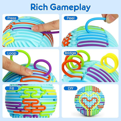 Sensory Fidget Toys for Kids Adults, Sensory Activity Ball with 20 Strings, Sensory Toys for Autism ADHD Calming Focus Stress Relief, Travel-Friendly Toys with Portable Storage Bag