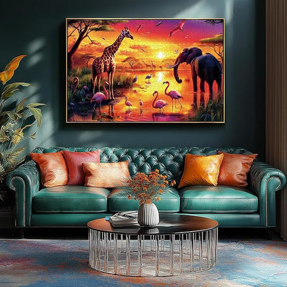 Animal Jigsaw Puzzles for Adults 500 Pieces Nature Wildlife Scene with Elephants Lion Tiger Giraffes Flamingos Puzzle Family Challenging Funny Puzzle Perfect for Game Nights(21"x15")