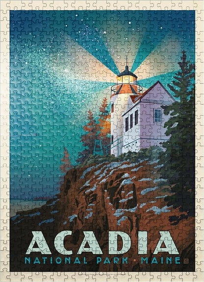 MyPuzzle Acadia National Park: Lighthouse at Night - Premium 500 Piece Jigsaw Puzzle for Adults