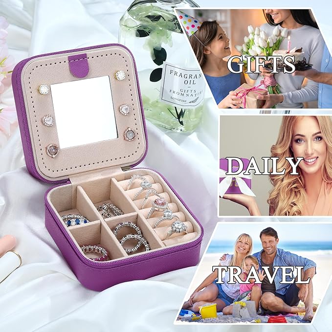 Parima Initial Jewelry Box for Women Girls, Purple Jewelry Travel Case | Chenille Letter Patches Jewelry Box | Multifunctional Personalized Travel Jewelry Case | Birthday Gifts - Letter D, Purple