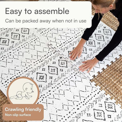 Baby Play Mat for Floor – 4x6ft Boho | Soft Non Toxic Premium EVA Foam Tiles for Tummy Time, Crawling & Playroom – Waterproof Interlocking Floor Mat for Babies & Toddlers by Lillefolk (6 Tiles)