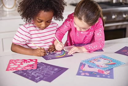 Crocodile Creek Unicorn Sparkle Scratch Art for Kids - 16-Sheet Scratch Art Set with 10 Themed Sheets, 5 Blank Sheets, Stencil, and Stylus - Thoughtful Stocking Stuffers, Gifts, Art Supplies for Kids