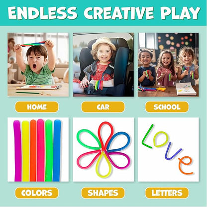 BUNMO Sensory Toys Stretchy Strings for Toddlers 3+ - Stimulating & Addictive Fidget Toys for Kids - Hours of Fun for Kids - Non-Mouthable Toy 3+ - Mini Smooth 12 Pack