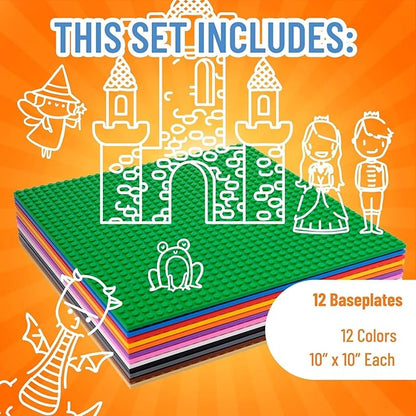 Strictly Briks Stackable Baseplates for Building Bricks - Compatible with Lego and All Major Brands - 10 x 10 in, Blue, 12 Pack