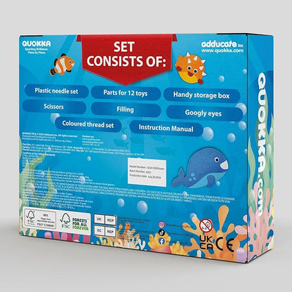 QUOKKA Kids Crafts Ages 4-8, DIY Beginner Needle and Thread Kit - 12 Sea Animals Sewing Kit Basic - Fun Arts Crafts for Kids Ages 6-8 Girls Boys - Plastic Needles, Scissors - 6+ Year Old Girl Gifts