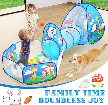 PigPigPen 3 in 1 Kids Play Tent with Tunnel and Ball Pit for Boys Girls, Toddler Pop Up Playhouse Toy for Indoor Outdoor (Jungle 3pc Play Tent)