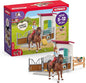 Schleich Horse Club - 25PC Hannah and Cayenne Horse Toy Stall Playset with Accessories - Customizable Stable Name Tag - Realistic, Posable Rider and Pony Toys for Girls and Boys - Kids Ages 5+ - 42710