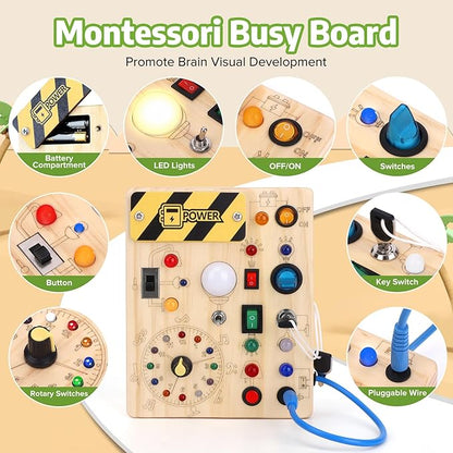 Toddler Toys Clock Busy Board with Led Light, Preschool Learning Activities Sensory Toys for Toddlers,Montessoti Toys for 1 2 3 Year Old