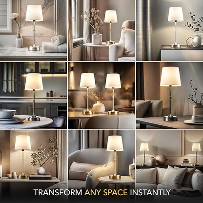 Wireless Table Lamp - Rechargeable LED Desk Lamp with Dimmer, 3 Brightness Levels, Swedish Design for Home, LED Light Bulb Included, for Office, Kitchen or Bedroom (Gold)