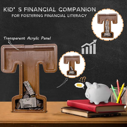 Wooden Letter Piggy Bank for Kids Larger Letter Piggy Bank for Boys and Girls Personalized Piggy Bank Initial Coin Bank Wood Kids Money Bank for Birthday and Festival