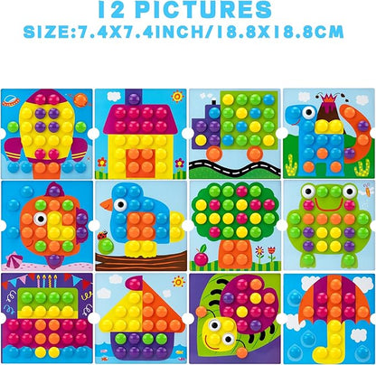 Button Art Toys for Toddlers, Color Matching Mosaic Pegboard for Age 3-5,Early Preschool Learning Activity Button Crafts Educational Toys, Fine Motor Skills Game, Gifts for Boys & Girls 3+