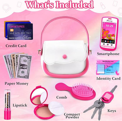 GJZZ Play Purse for Little Girls Toys - Toddler Purse Set Pretend Play Makeup Toys for 3 4 5 6 7 Year Old Girls, Kids Toy Purse Birthday Gifts for Ages 3-5 4-5 6-8 Years Old