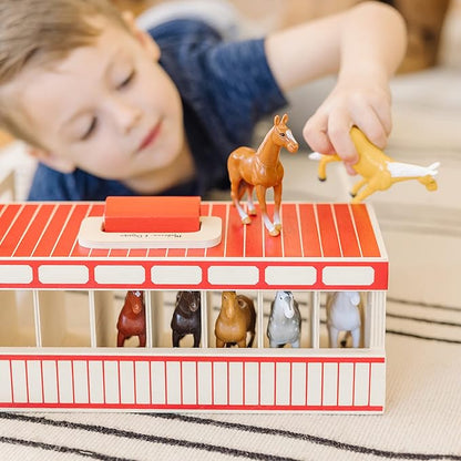Melissa & Doug Take-Along Show-Horse Stable Play Set with Wooden Stable Box and 8 Toy Horses
