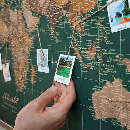 Canvas World Map with Cork Pin Board - English Lettering - Decorative Wall Decoration for All Rooms - Canvas Pictures with World Map Motif (120x80 cm, Pattern 4)