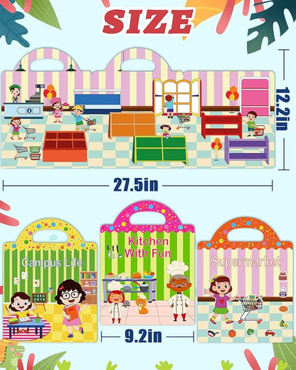 Benresive Reusable Sticker Book for Toddlers 2-4 Years, 3 Sets Travel Stickers for Kids, Waterproof Sticker Books for Toddlers 1-3, Crafts Activities for Todddlers 1-3 2-4 3-5