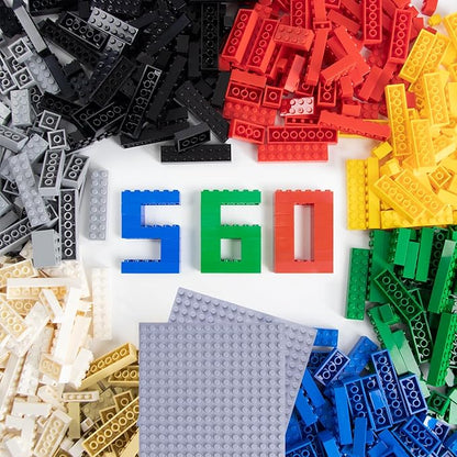 560 Pieces Classic Building Blocks Bulk with 2 Baseplates, Building Bricks in 7 Size and 8 Color, Compatible with All Major Bricks, for Kids & MOC Lovers