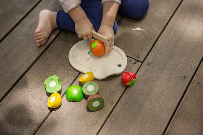 PlanToys 7 Piece Assorted Fruit Kitchen Food Playset (3600) | Sustainably Made from Rubberwood and Non-Toxic Paints and Dyes