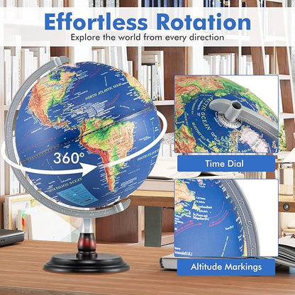 Goplus 12 Inch Illuminated World Globe, Antique Light up Rotating Globe Night Lamp with Wooden Stand, Geography Educational Desktop Decoration for Kids Adults Home Office School (Antique-Navy)