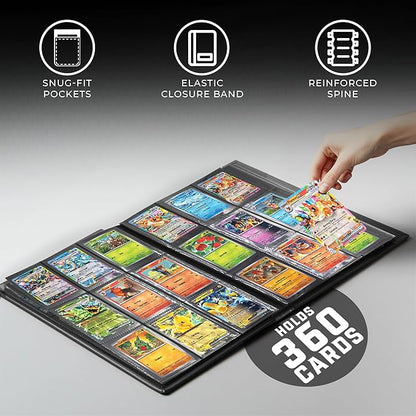 Trading Card Binder Pro-Folio – 9 Pocket Binder - Side-Loading Album, Durable & Acid-Free Storage for Pokémon, YuGiOh, MTG, TCG, Game & Sports Cards, Black