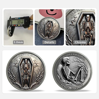 AtSKnSK Memento Mori Coin Momento Mori Coin Skull Coin Stoic Gifts Memento Mori Calendar Living Memento Mori Amor Fati Coin (Memento Mori Coin - 2)
