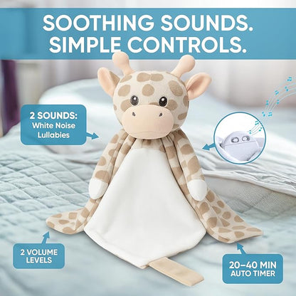 Love By Emi Baby Music Lovey Beige & White Giraffe, Baby Sleep Soother for Crib & Cuddle Bedtime, White Noise with Heartbeat & Lullaby, Plush Sound Toy, Stuffed Animal for Newborns, Infants & Toddlers