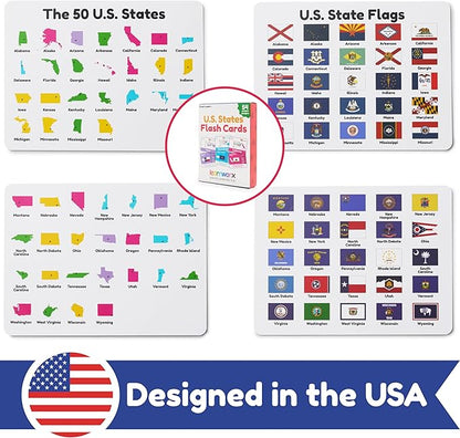 U.S. States Flash Cards for Kids | 50 State Geography Cards with Capitals, Flags, State Birds & More | Educational Flashcards for Learning U.S. History & Facts | Ages 4, 5, 6,7, 8, 9, 10