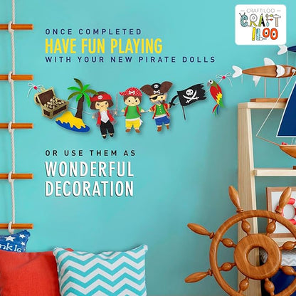 CRAFTILOO Pirates Pre-Cut Fun Kids Sewing Kit for Kids Ages 8-12 Children Beginners Sewing kit Kid Crafts Make Your Own Felt Pillow Plush Craft Kit Girls and Boys Art Craft Kits Learn to Sew Kit