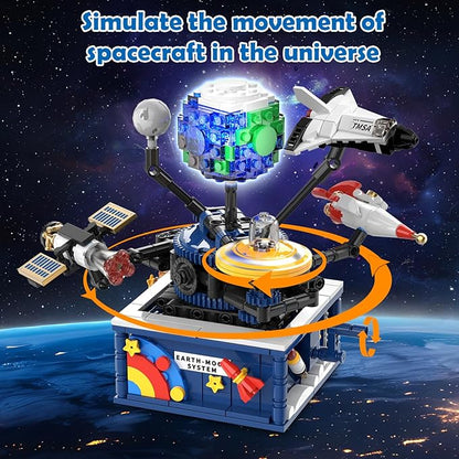 Planet Rotatable Space Sets with Light - Earth & Moon Space Exploration Building Toys with Shuttle Spaceship Science Kits Building Blocks Gifts for Kids Age 8+ Years Old Boys Girls(554 PCS)