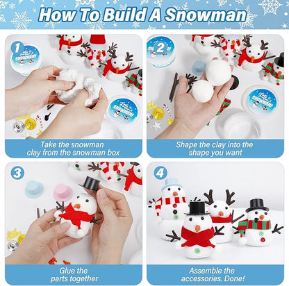 30 Pack Snowman Kit - Build a Snowman Kit DIY Christmas Craft Gifts - Creative Air Dry Clay Modeling Crafts Kit for School Winter Party Activities - Perfect Christmas Activity Gifts for Kids Indoors