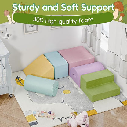 TOLEAD Large Baby Climbing Blocks – 6 Pcs Climbing Toys for Toddlers - Ultra High Density Soft Foam Play Gym Equipment Easy Wash for Indoor Nursery, Classic (Pink, 6-Piece)