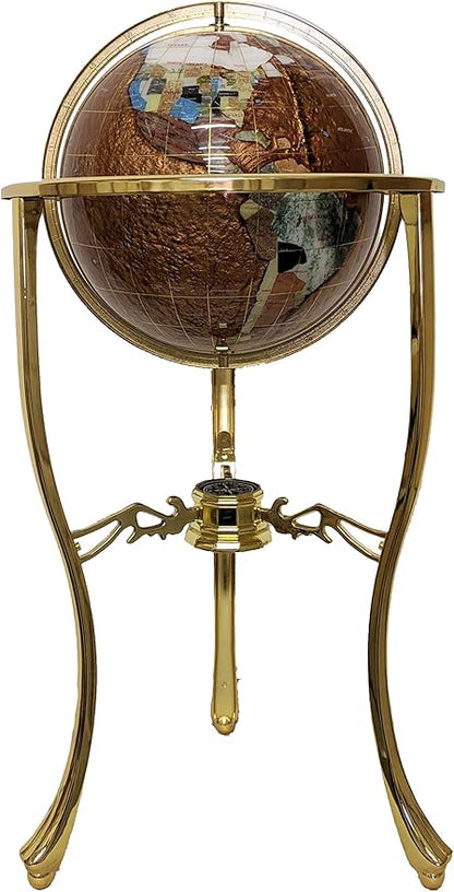 Unique Art 36-Inch by 13-Inch Floor Standing Amberlite Ocean Gemstone World Globe with Gold Tripod