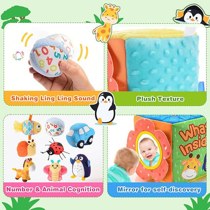 Baby Toys 6-12 Months, Mystery Montessori Sensory Soft Box Toy with 8 Stuffed Animals for 6 7 8 9 10 12 Month Old Babies Girl Boy Gifts Learning Busy Boxes Birthday for Infant & Toddler